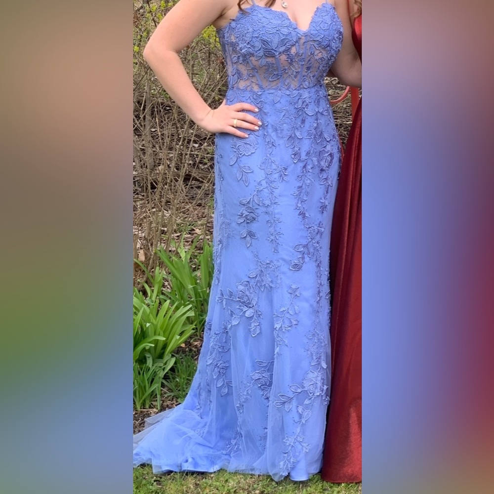 Sherri Hill Periwinkle corset top, sweetheart neckline, fitted gown, Size 14 - Picture 8 of 10